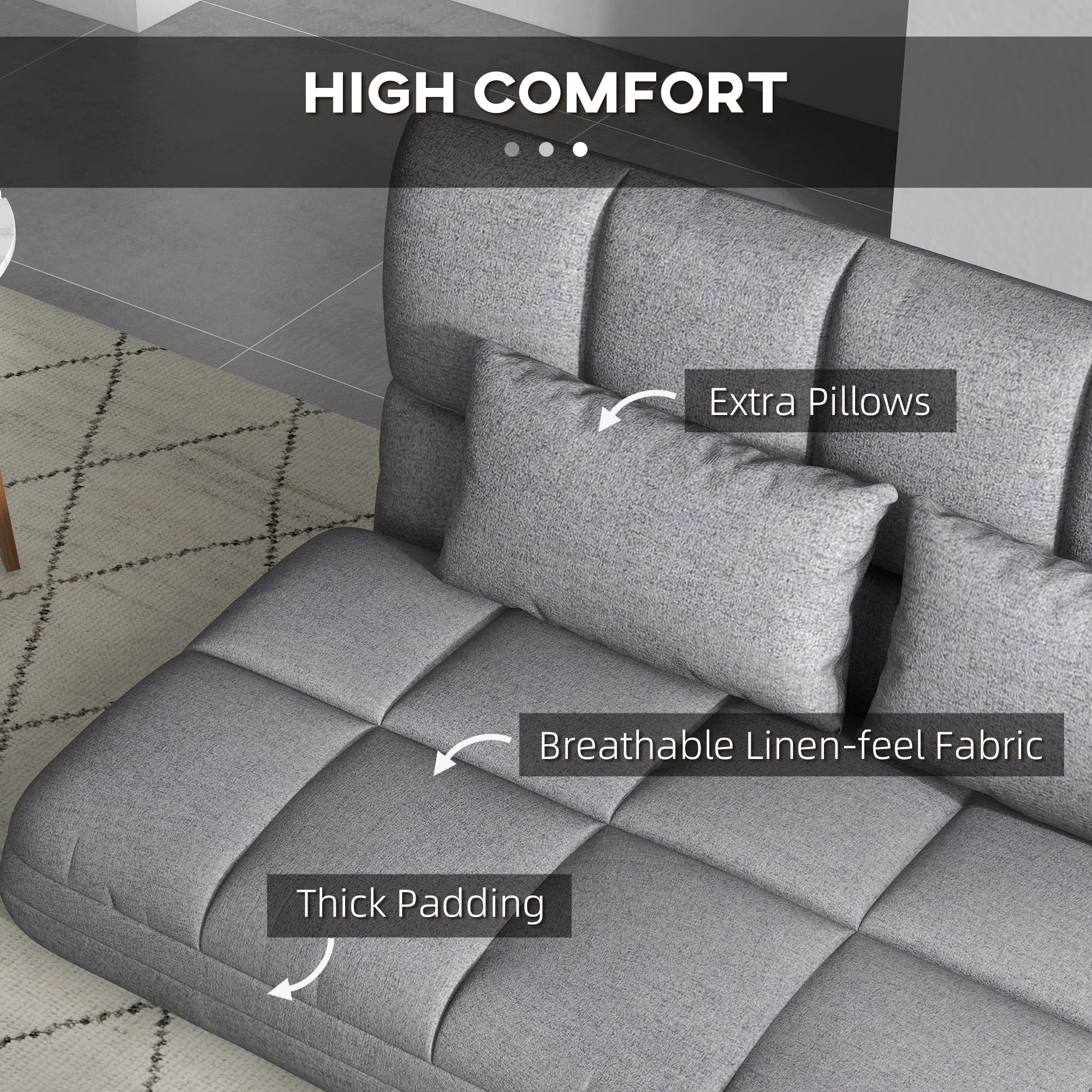 HOMCOM Convertible Floor Sofa Foldable Lazy Sofa Sleeper Adjustable Upholstered Floor Couch 9-position Backrest 2 Pillows