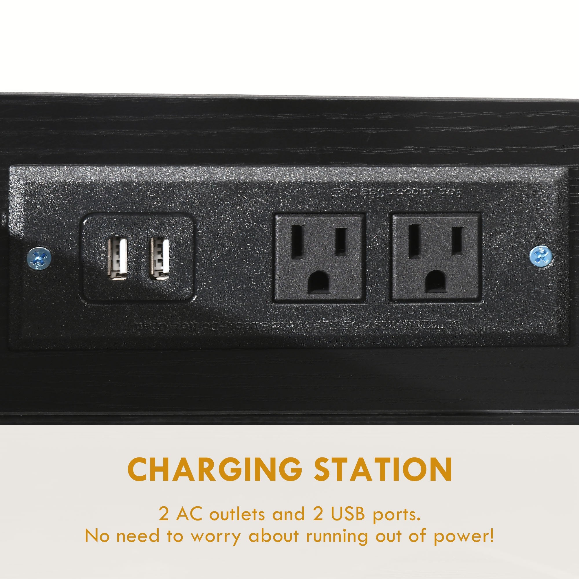 HOMCOM Charging Nightstand: LED Lights, AC Outlets, USB Ports, 2 Drawers, Shelf, Modern Bedroom Furniture, Black
