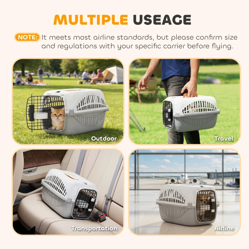 Airline Approved Pet Carrier for Mini Dogs and Cats with Steel Wire Door, Water Bowl, for Car, Airplane, Outdoor