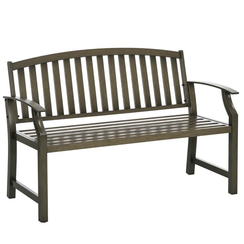Outdoor Garden Bench, Metal Bench, Wood Look Slatted Frame Furniture for Patio, Park, Porch, Lawn, Yard, Deck, Black
