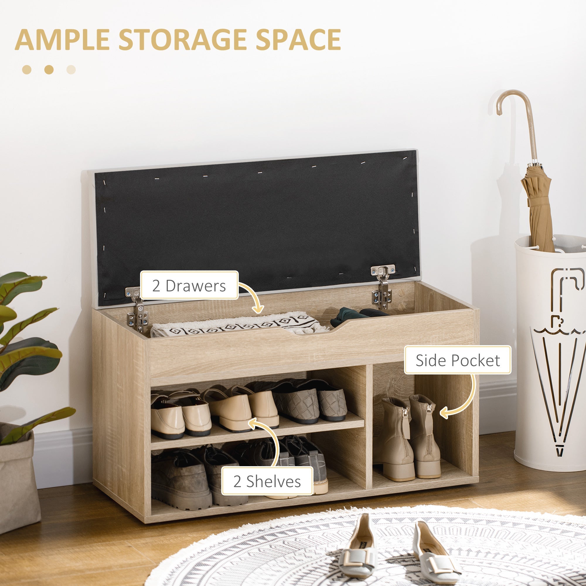 HOMCOM Grey 2-Tier Shoe Locker Bench: Cushioned Seating & Storage Rack for Entryway or Living Room