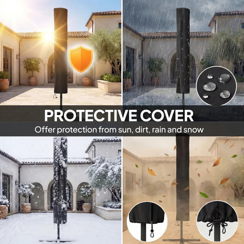 9.3 ft Patio Umbrella with Solar LED Lights, Cover, 3 Tier Outdoor Market Table Parasol with Tilt, Crank, Grey