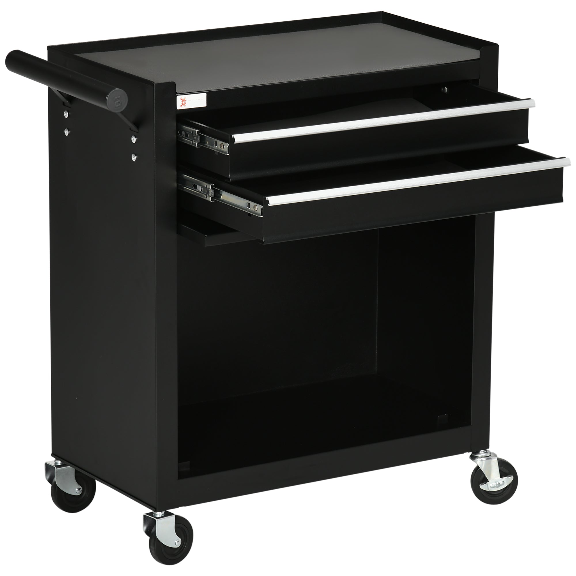 DURHAND Rolling Tool Vault: 2-Drawer Steel Chest for Warehouse & Workshop Organization, Black