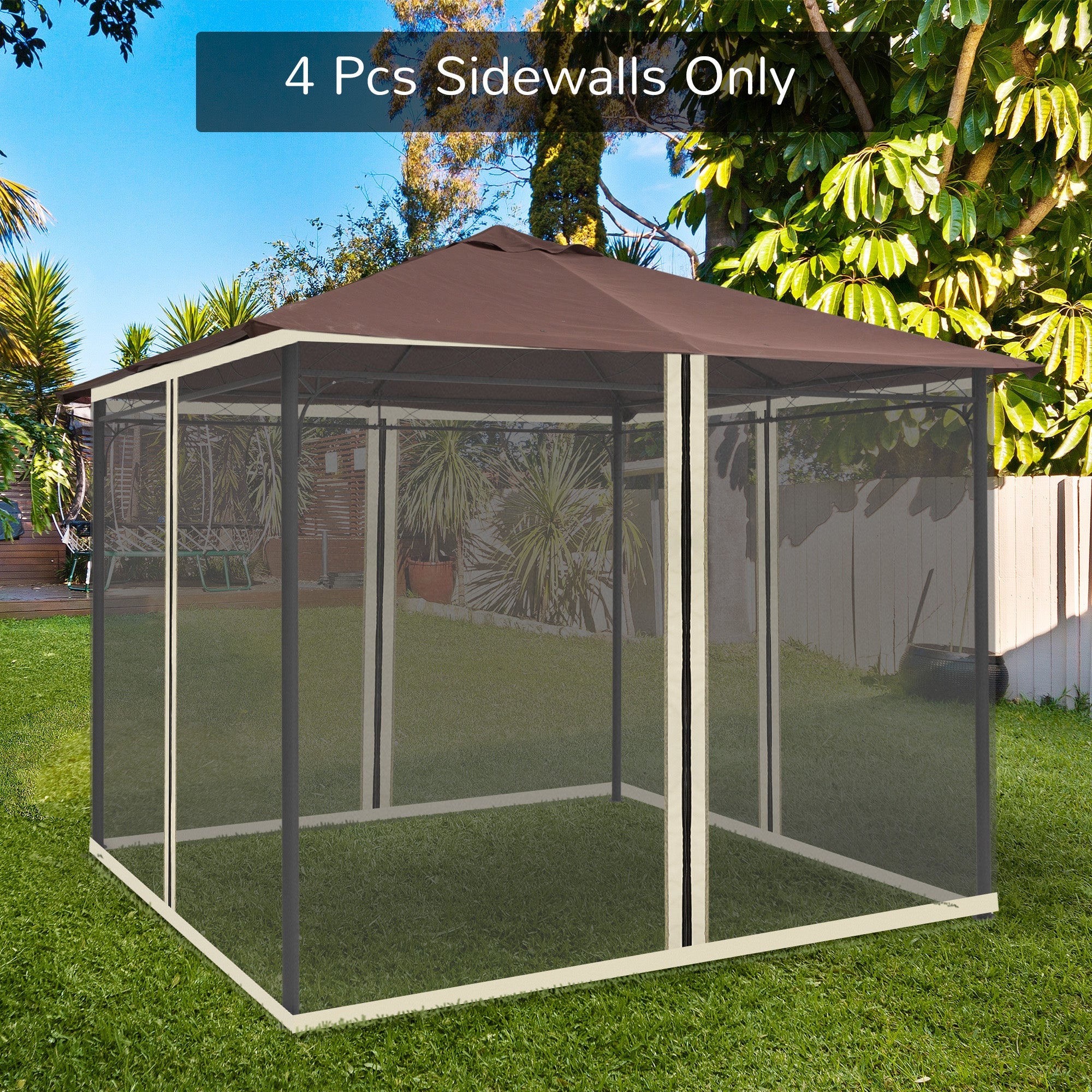 Outsunny Replacement Mosquito Netting for Gazebo 10' x 10' Black Screen Walls for Canopy w/ Zippers for Parties and Outdoor Activities