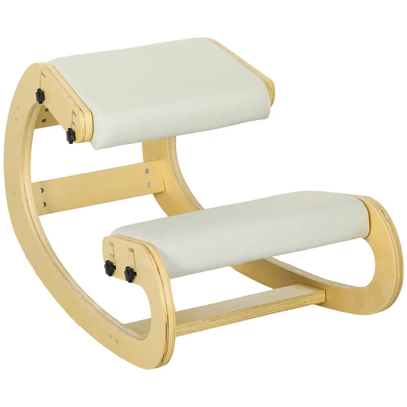 Ergonomic Kneeling Chair, Adjustable Rocking Wood Kneeling Stool, Desk Chair, Improve Posture, Cream White