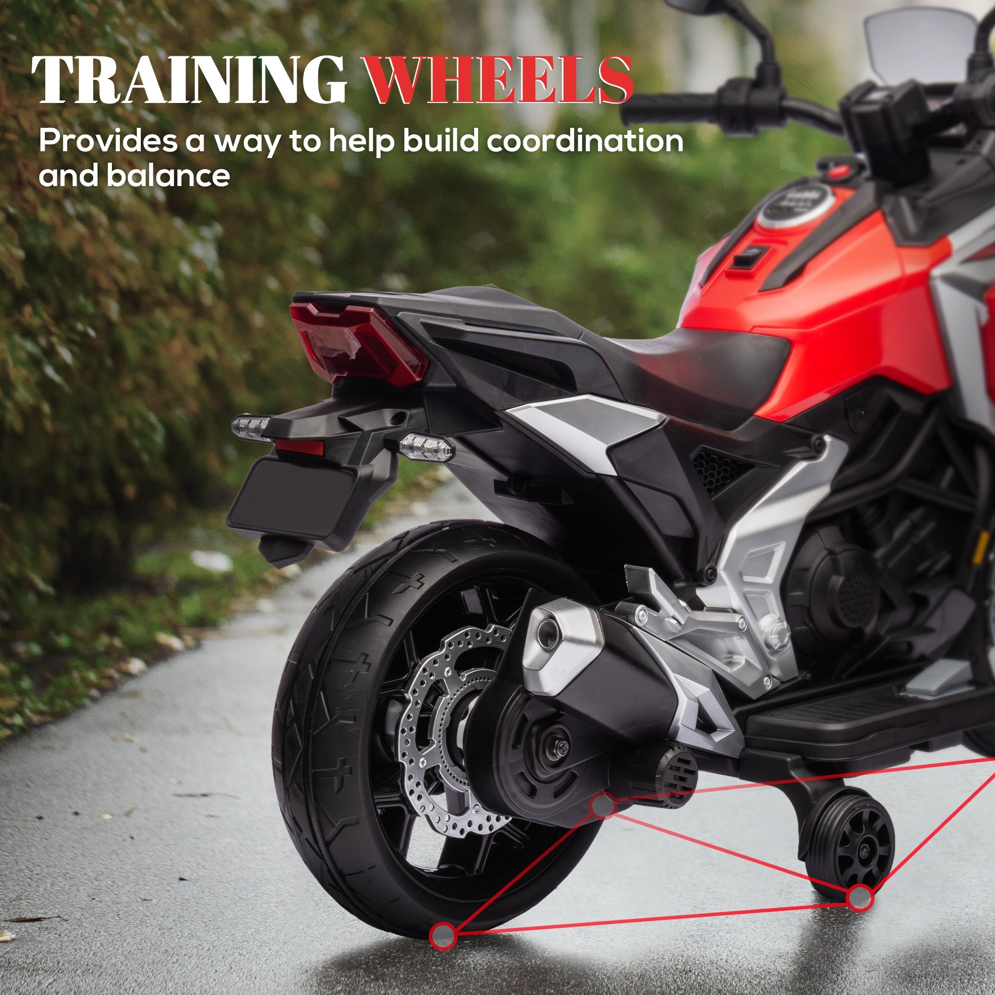 Qaba Honda Licensed 12V Ride on Motorbike for Kids with Headlights Music Training Wheels, for 3-6 Years, Red