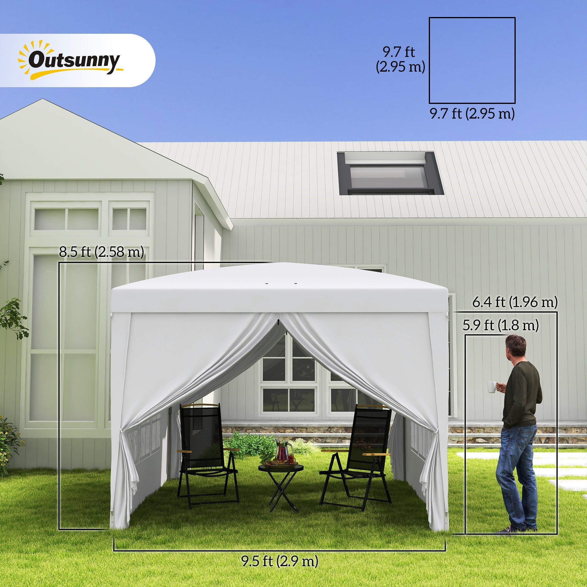 Outsunny 10'x10' Pop Up Party Tent Outdoor Wedding Gazebo Canopy Carrying Bag White