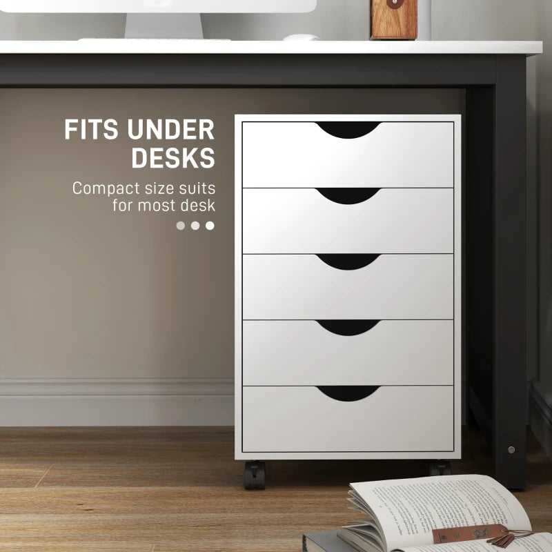 File Cabinet with 5 Drawer Wheels, 15.7" x 15.7" x 26.4", White