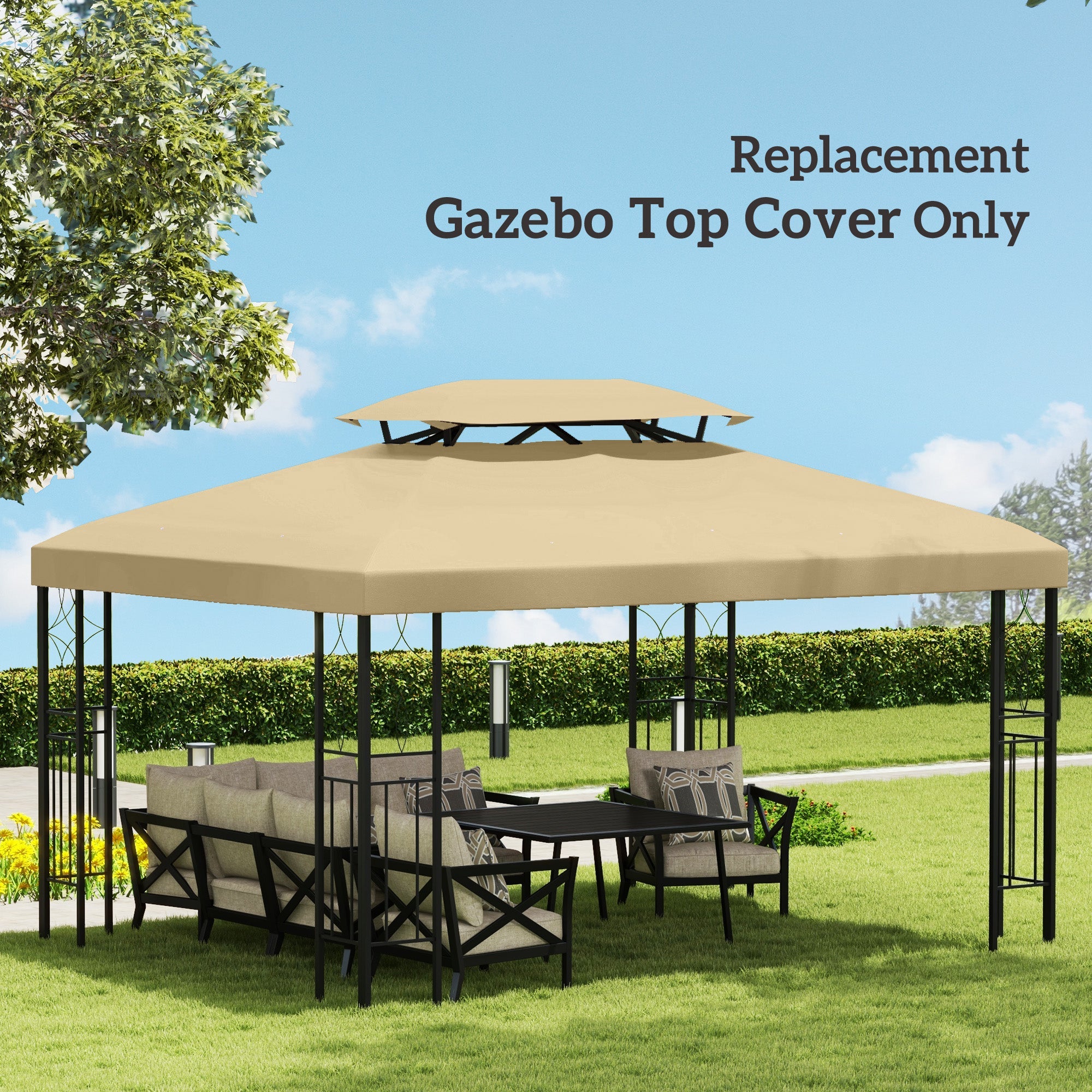 Outsunny 13.1' x 9.8' Gazebo Cover, Gazebo Replacement Canopy with 2 Tier Top for Garden, Patio, Outdoor, Beige