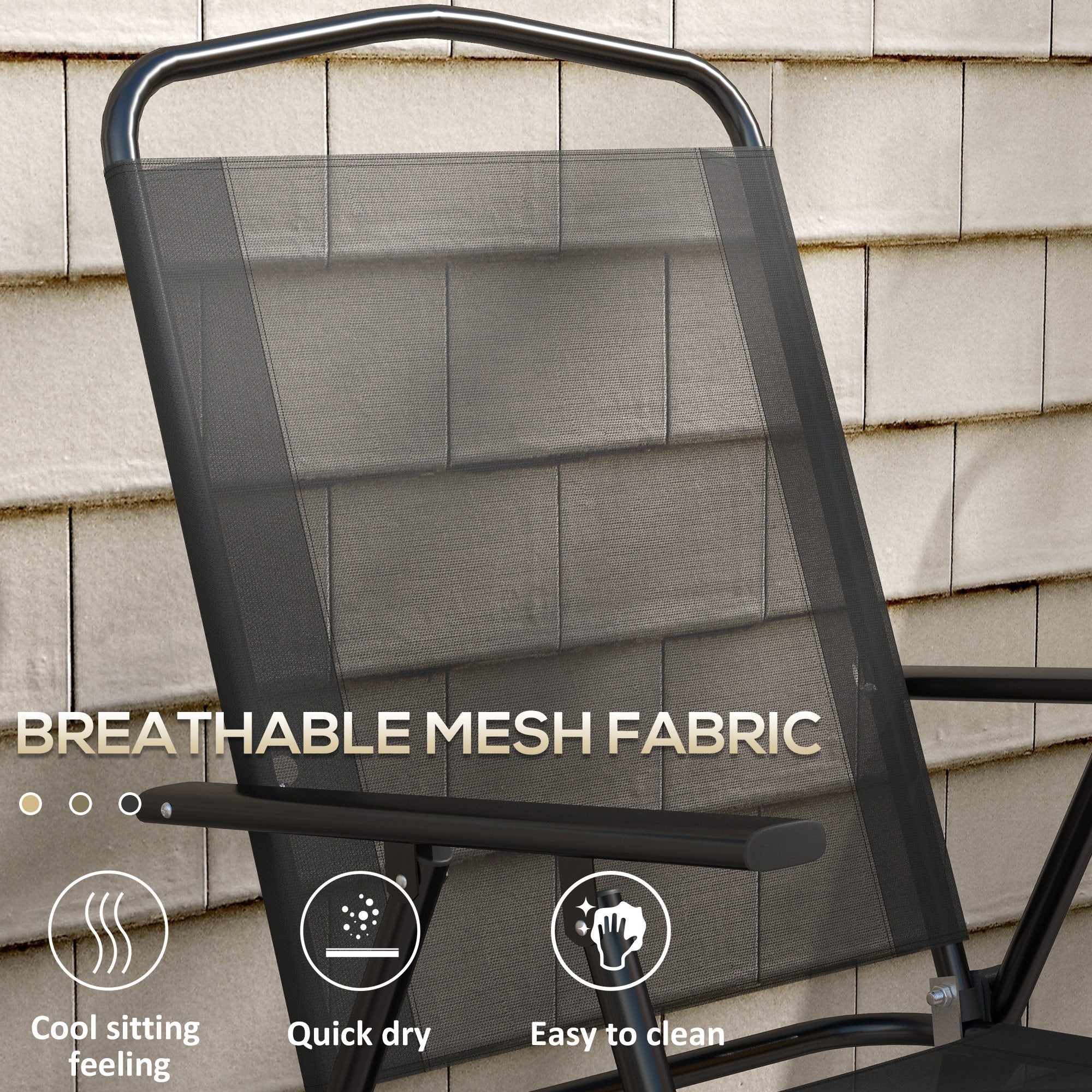 Outsunny 3 Pieces Bistro Set, Foldable Patio Furniture Set with Mesh Chairs, Glass Table for Garden, Balcony, Black