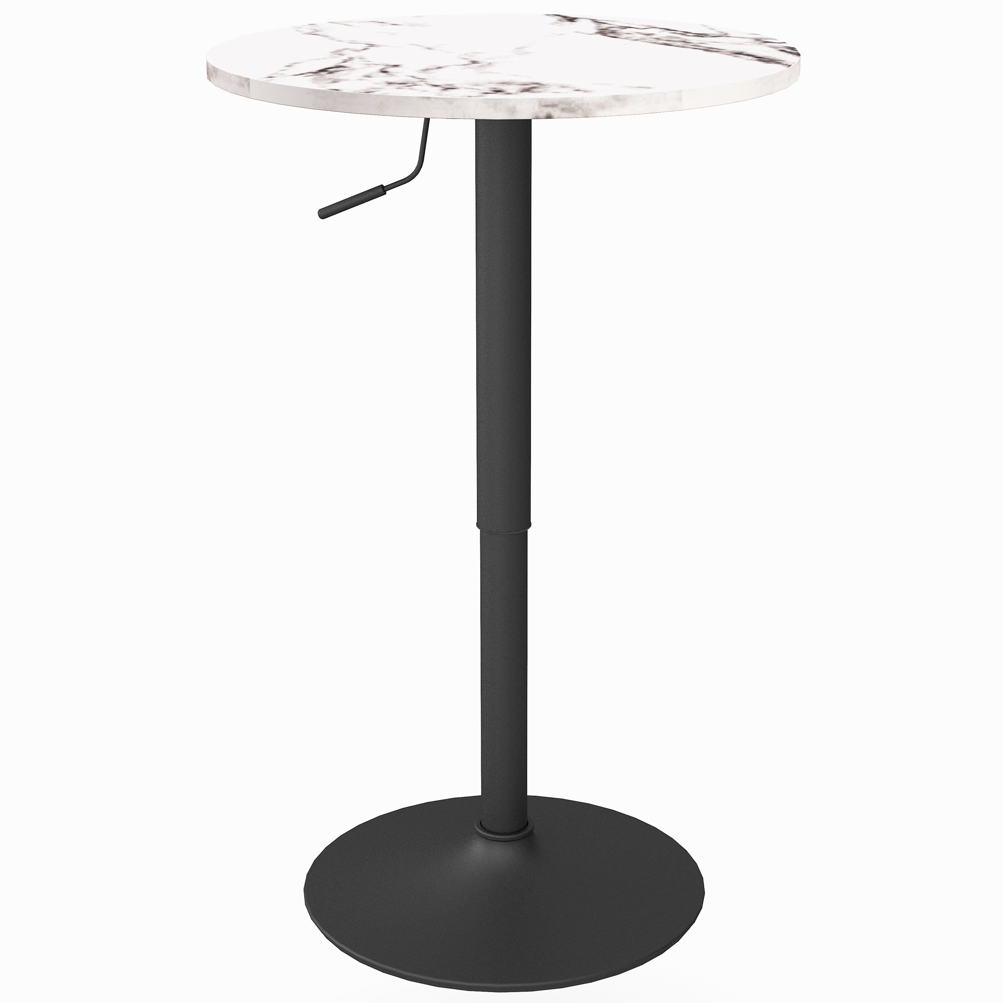 HOMCOM Adjustable Bar Table for 2, Round Pub Table with Steel Base for Home Bar, Small Dining Room, White Marble
