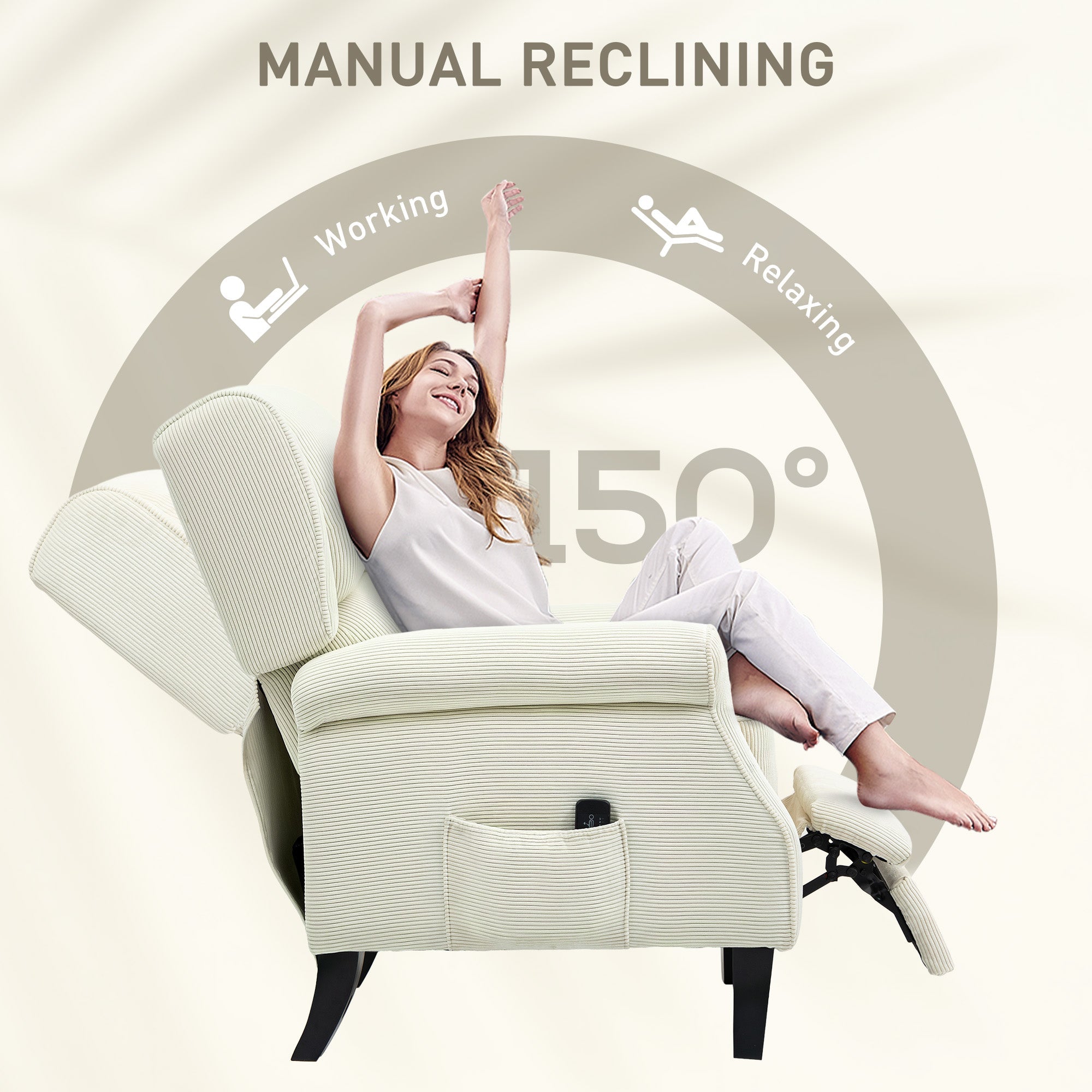 HOMCOM Push Back Recliner Chair, Vibration Massage Recliner for Living Room with Extendable Footrest, Remote, Pocket, Cream