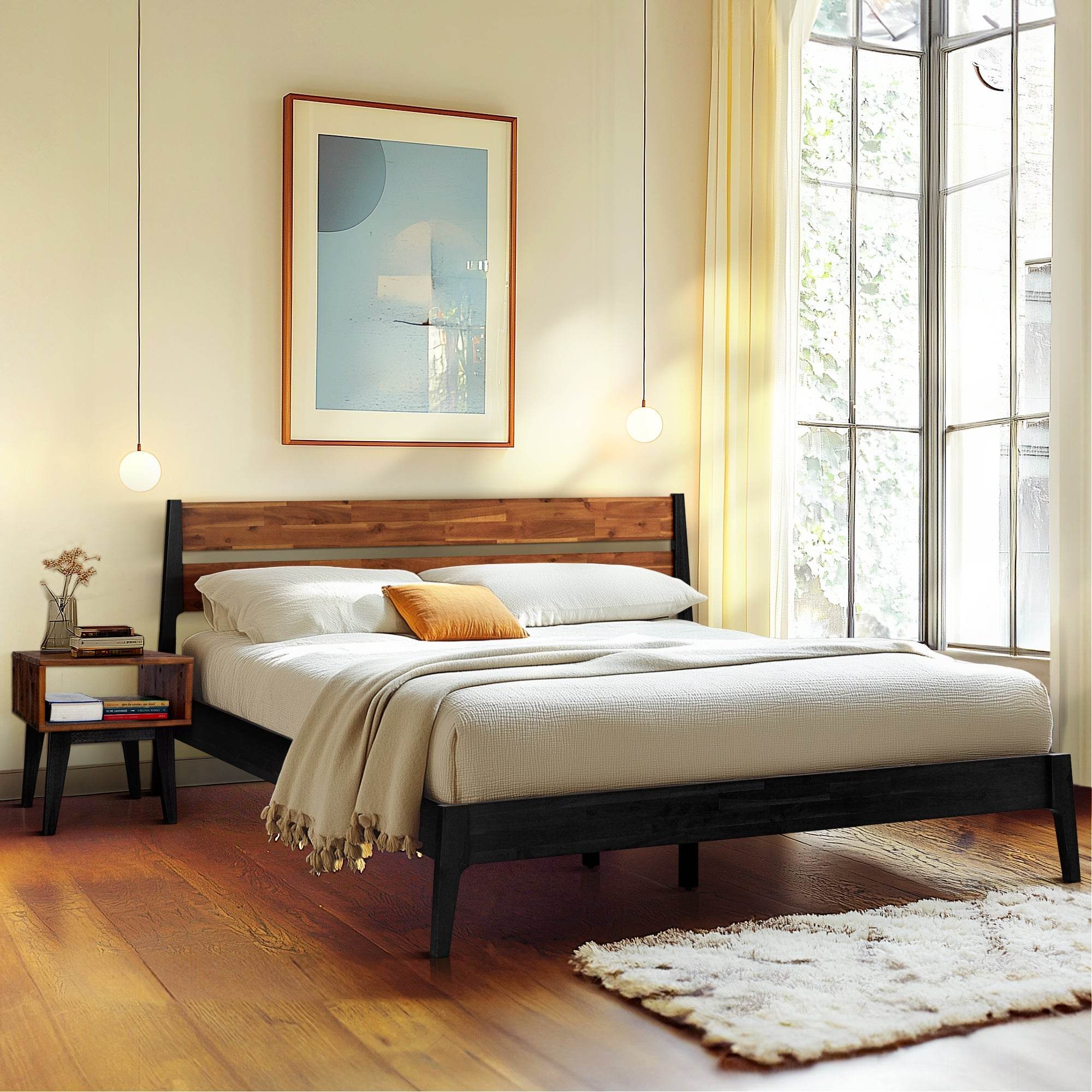 Callisto Solid Wood Bed Frame and Nightstand Bedroom Set