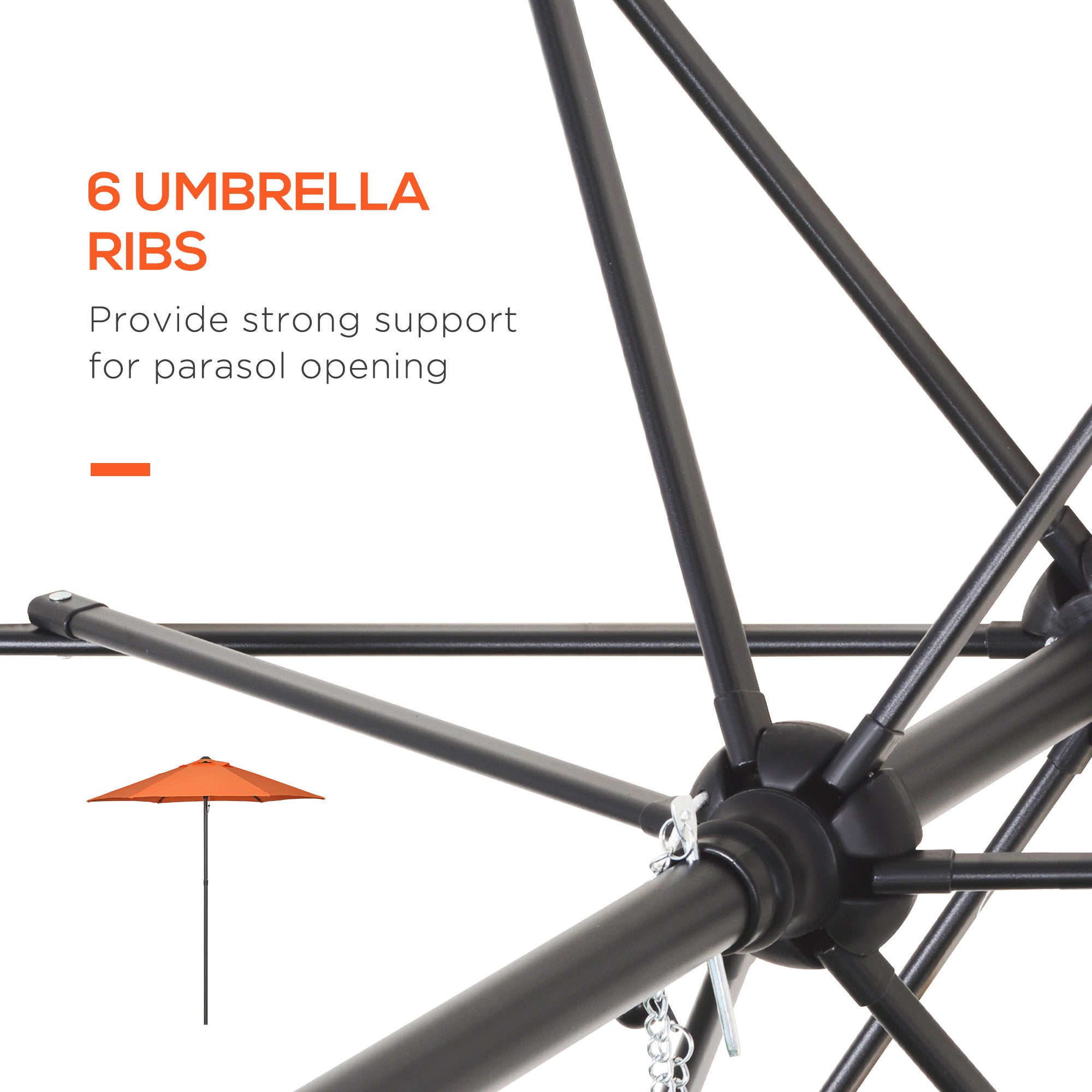 Outsunny 6.6FT Patio Umbrella, Outdoor Parasol with 6 Solid Ribs, Orange