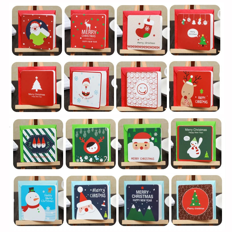 1/12/24/48pcs/lot Creative Mini Merry Christmas Set Greeting Cards DIY With Envelope Santa Claus New Year Postcard Gifts Card