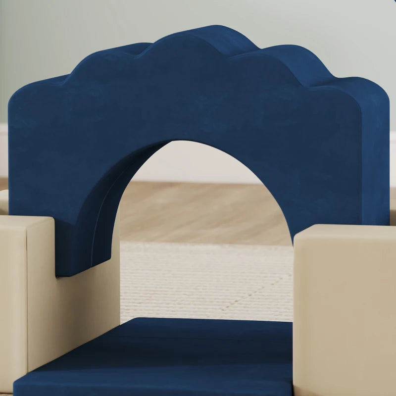 Qaba 7-Piece Baby Soft Play Set, Indoor Soft Play Gym Activity Play Set for Crawling, Sliding and Playing, Navy Blue