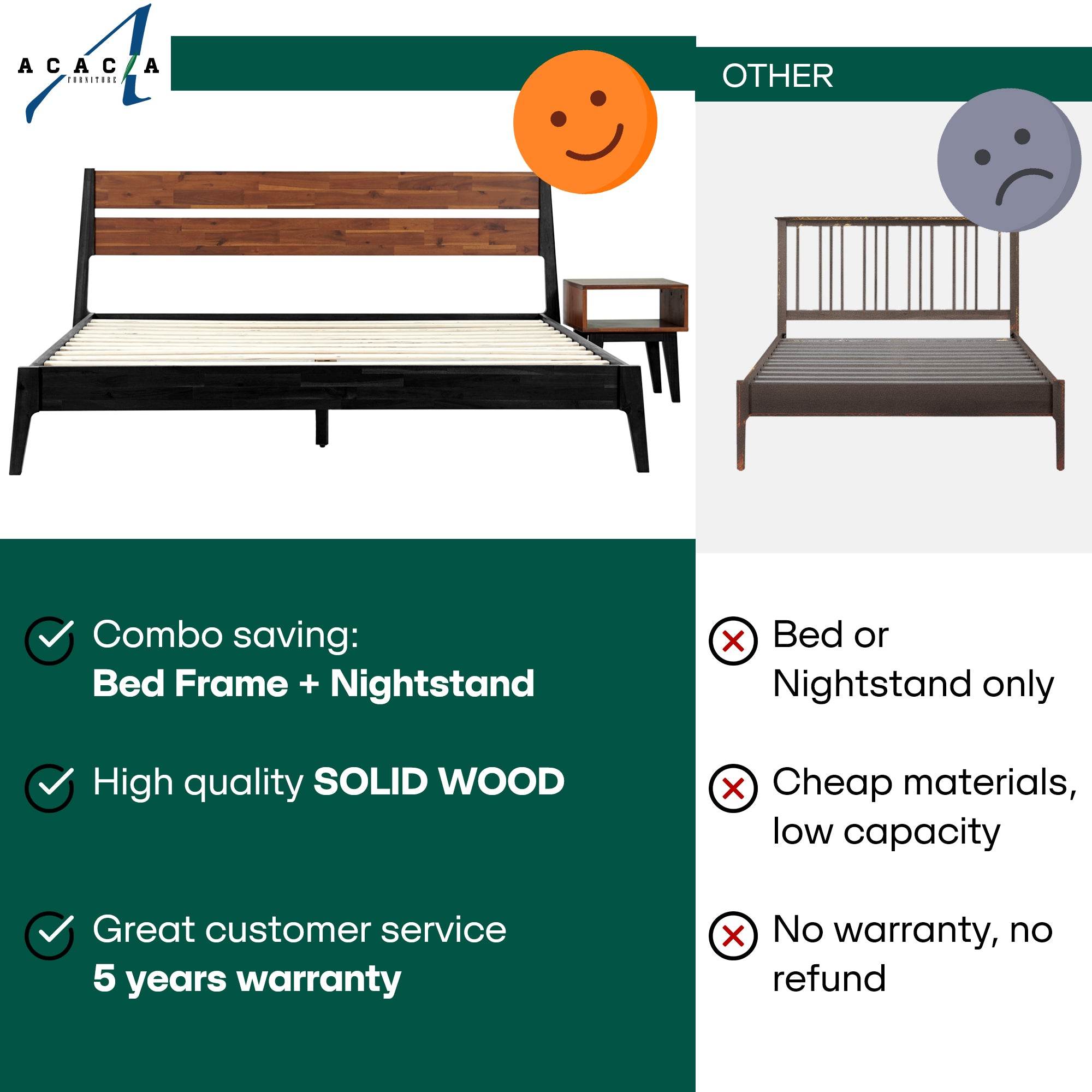 Callisto Solid Wood Bed Frame and Nightstand Bedroom Set
