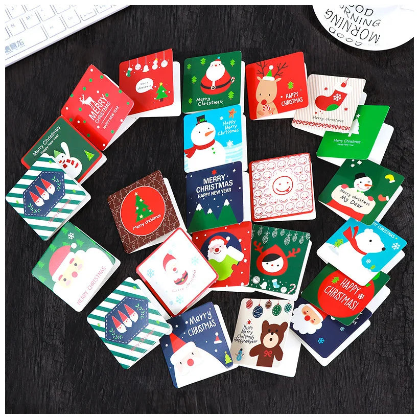 1/12/24/48pcs/lot Creative Mini Merry Christmas Set Greeting Cards DIY With Envelope Santa Claus New Year Postcard Gifts Card