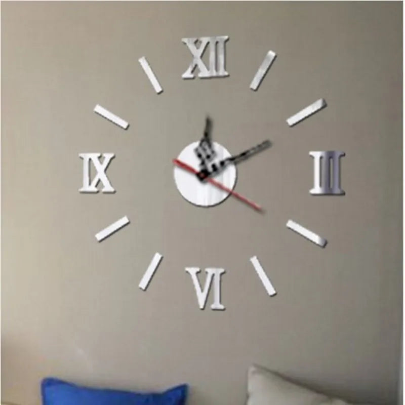 DIY Quartz Wall Clock Stickers – 3D Roman Numeral Mirror Acrylic, Self-Adhesive Hanging Watch Decoration