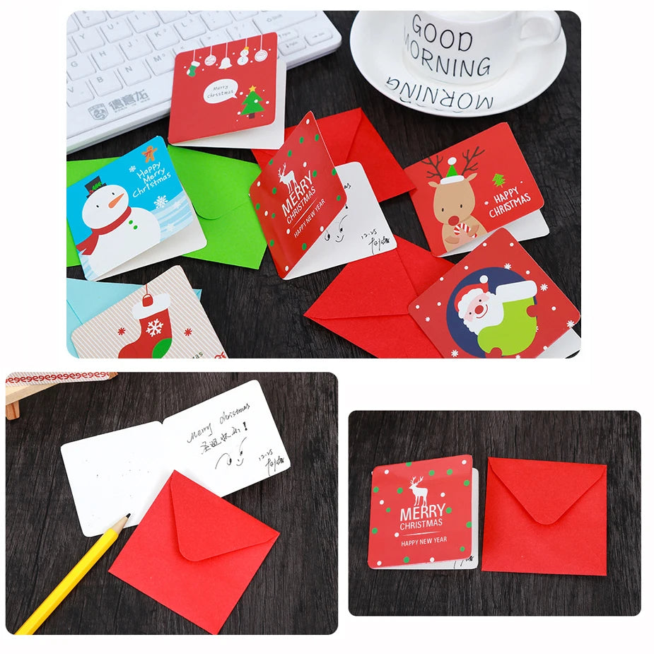 1/12/24/48pcs/lot Creative Mini Merry Christmas Set Greeting Cards DIY With Envelope Santa Claus New Year Postcard Gifts Card