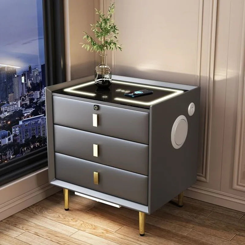 Smart Bedside Table with Wireless USB Charging - Multi-Functional Infrared Sensitive LED Light for Hotel Night Stands
