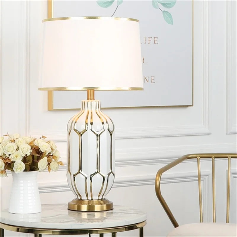 AOSONG Ceramic Table Lamp – Luxury Modern Contemporary Design, Fabric Shade, for Foyer, Living Room, Office, Bedroom, Hotel