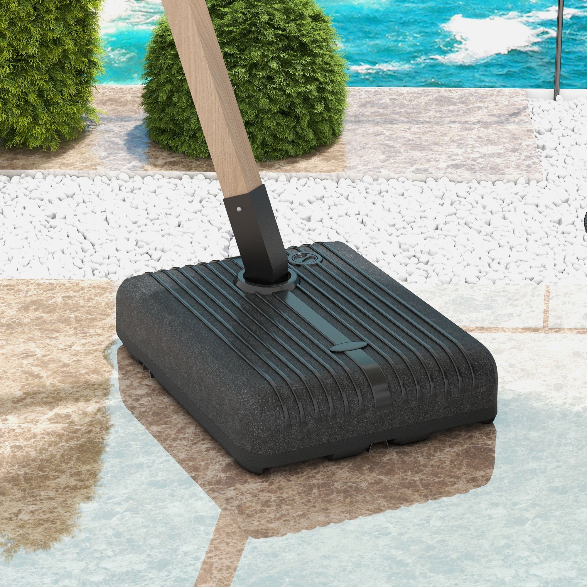 Outsunny Cantilever Umbrella Base: Fillable with Wheels for Offset Patio Design Outdoor Holder