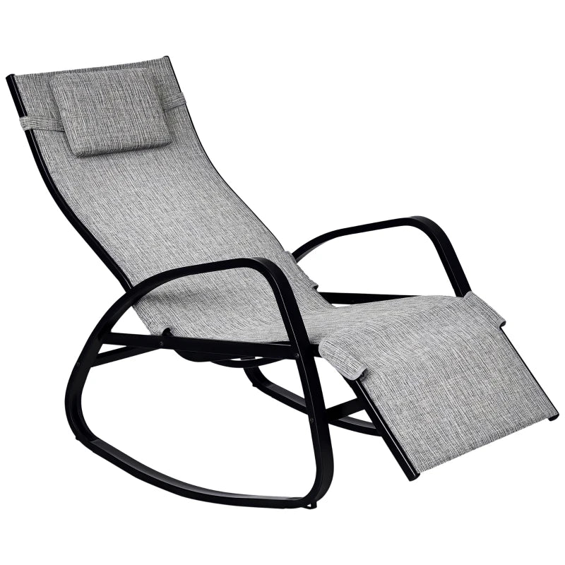 Patio Rocking Lounge Chair Adjustable Texteline Zero Gravity Rocker Outdoor Recliner Seat w/ Pillow, Footrest
