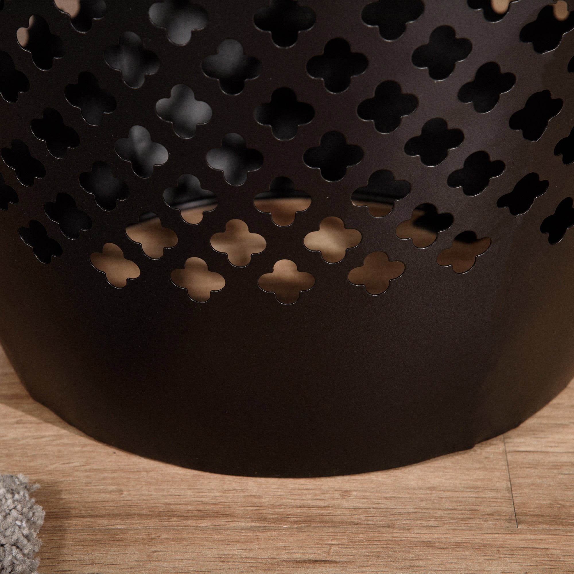 Outsunny Steel Patio End Table 12.5" Round Hollow Drum Design Accent Furniture for Indoor Outdoor Use Black