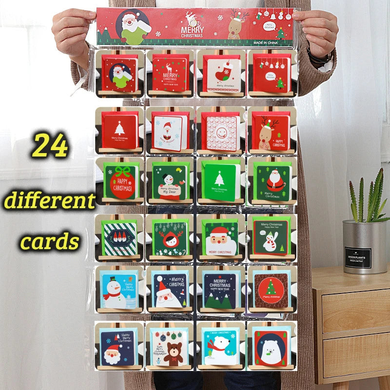 1/12/24/48pcs/lot Creative Mini Merry Christmas Set Greeting Cards DIY With Envelope Santa Claus New Year Postcard Gifts Card
