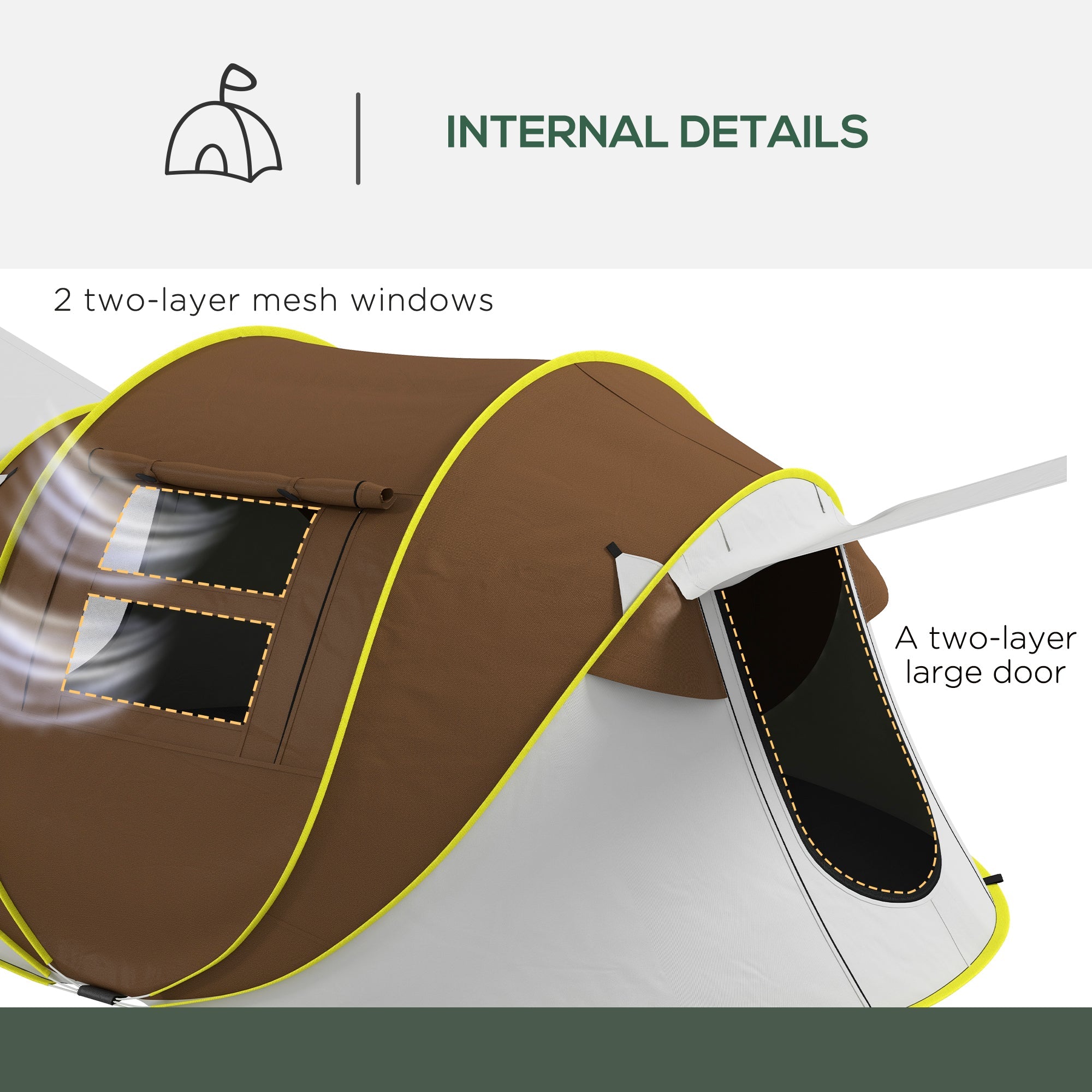 Outsunny Waterproof Pop Up Camping Tent 2 Porch Carry Bag for 2-3 People Outdoor Adventure Brown