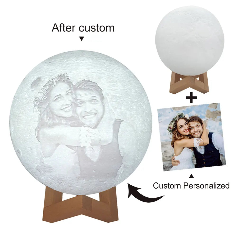 Personalized 3D Moon Lamp - Custom Photo & Text Night Light, USB Rechargeable, Perfect for Birthday, Mother's Day, & Anniversary Gifts