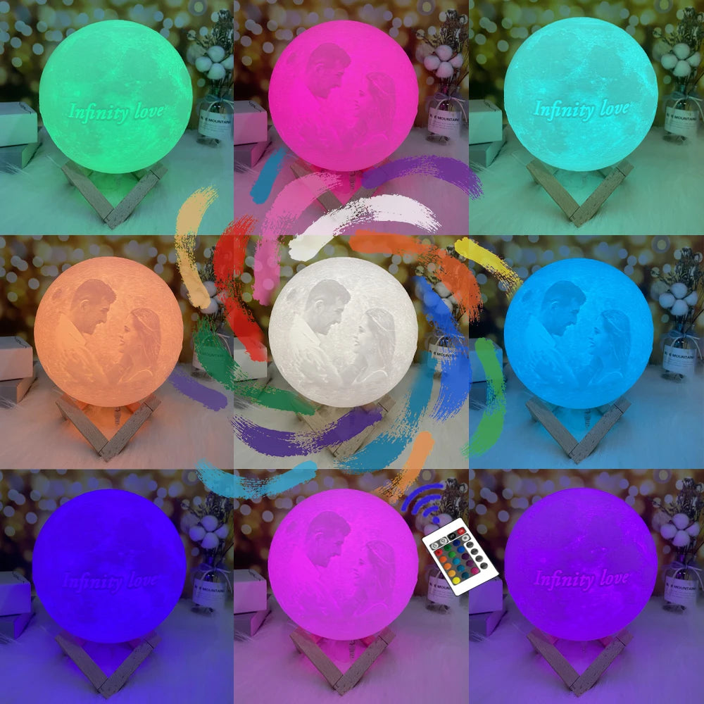 Personalized 3D Moon Lamp - Custom Photo & Text Night Light, USB Rechargeable, Perfect for Birthday, Mother's Day, & Anniversary Gifts