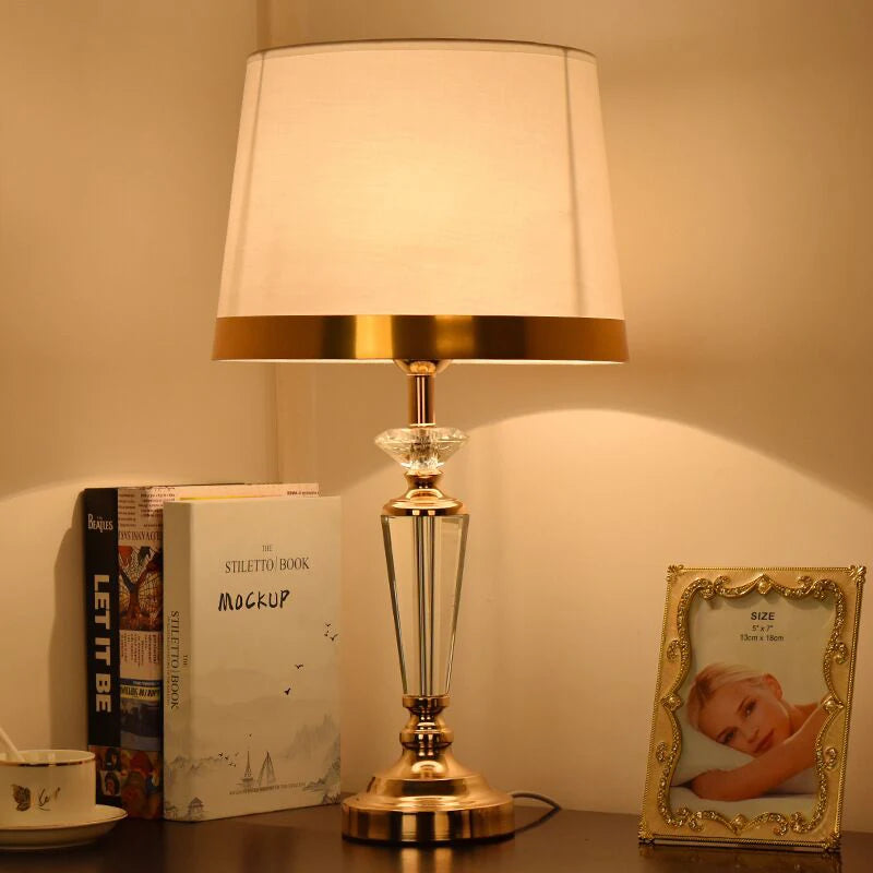 SAROK Modern Table Lamp – Crystal White Bedside LED Desk Lamp, Luxury Decorative Light for Home, Foyer, Bedroom, Office, Hotel, Study