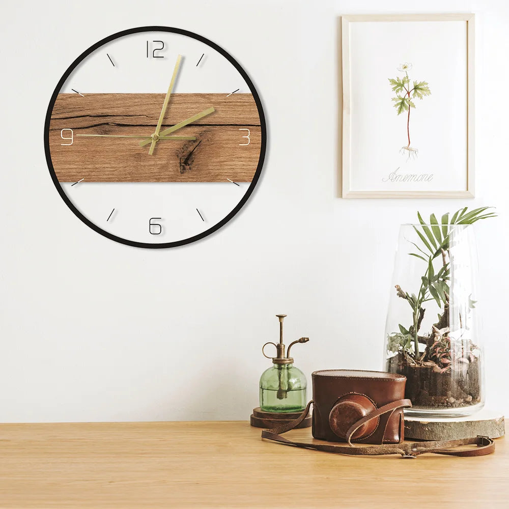 Rustic Wood Cabin Country Style Art Wall Clock – Old Wood Pattern Texture, Silent Clock for Home Indoor Decor