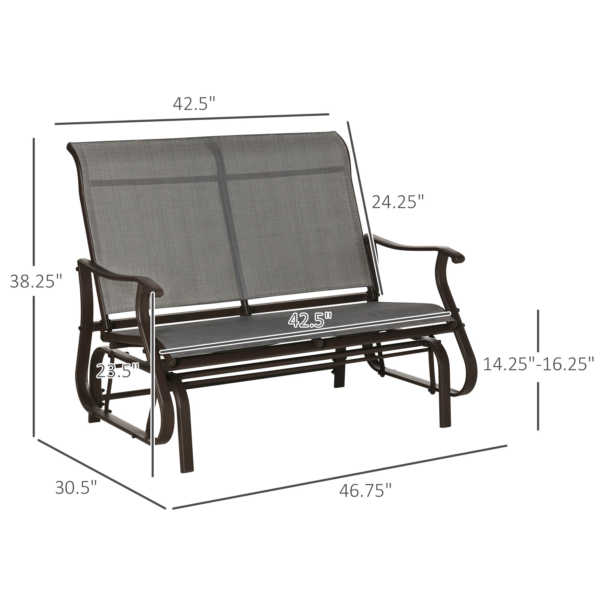 Outsunny Patio Glider Chair Double Seat Outdoor Garden Gliding Bench Dark Grey Steel Frame Mesh Backrest