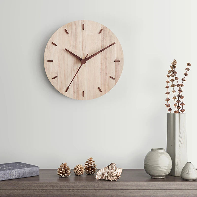 Nordic Walnut Wood Wall Clock Modern Design Minimalist Style Kitchen Wood Clock 3D Stickers Wall Art Watch Home Decor 12 inch