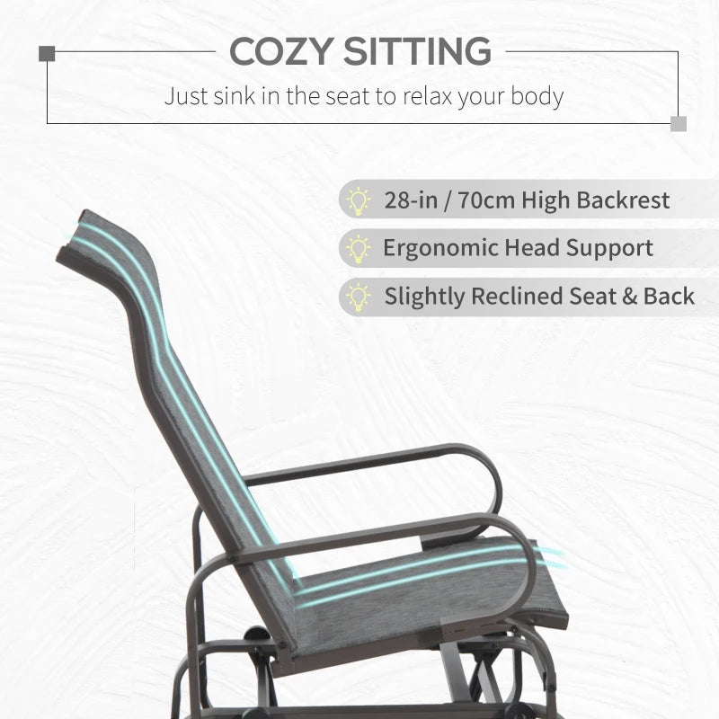 Patio Glider with Breathable Mesh Fabric, Outdoor Glider Chair, Garden Rocking Gliding Seat for Patio, Yard, Porch, Grey