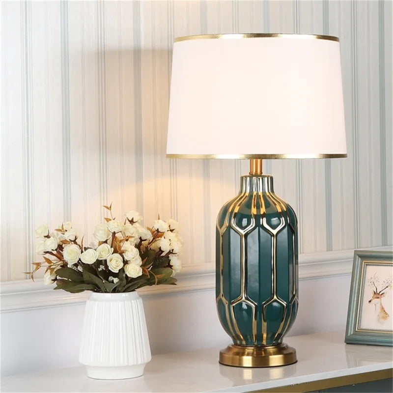 AOSONG Ceramic Table Lamp – Luxury Modern Contemporary Design, Fabric Shade, for Foyer, Living Room, Office, Bedroom, Hotel