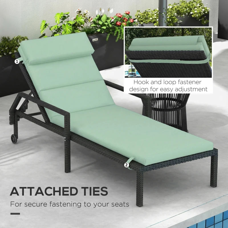 Patio Chaise Lounge Chair Cushion Replacement Sun Lounger Pad with Headrest and Ties, Green