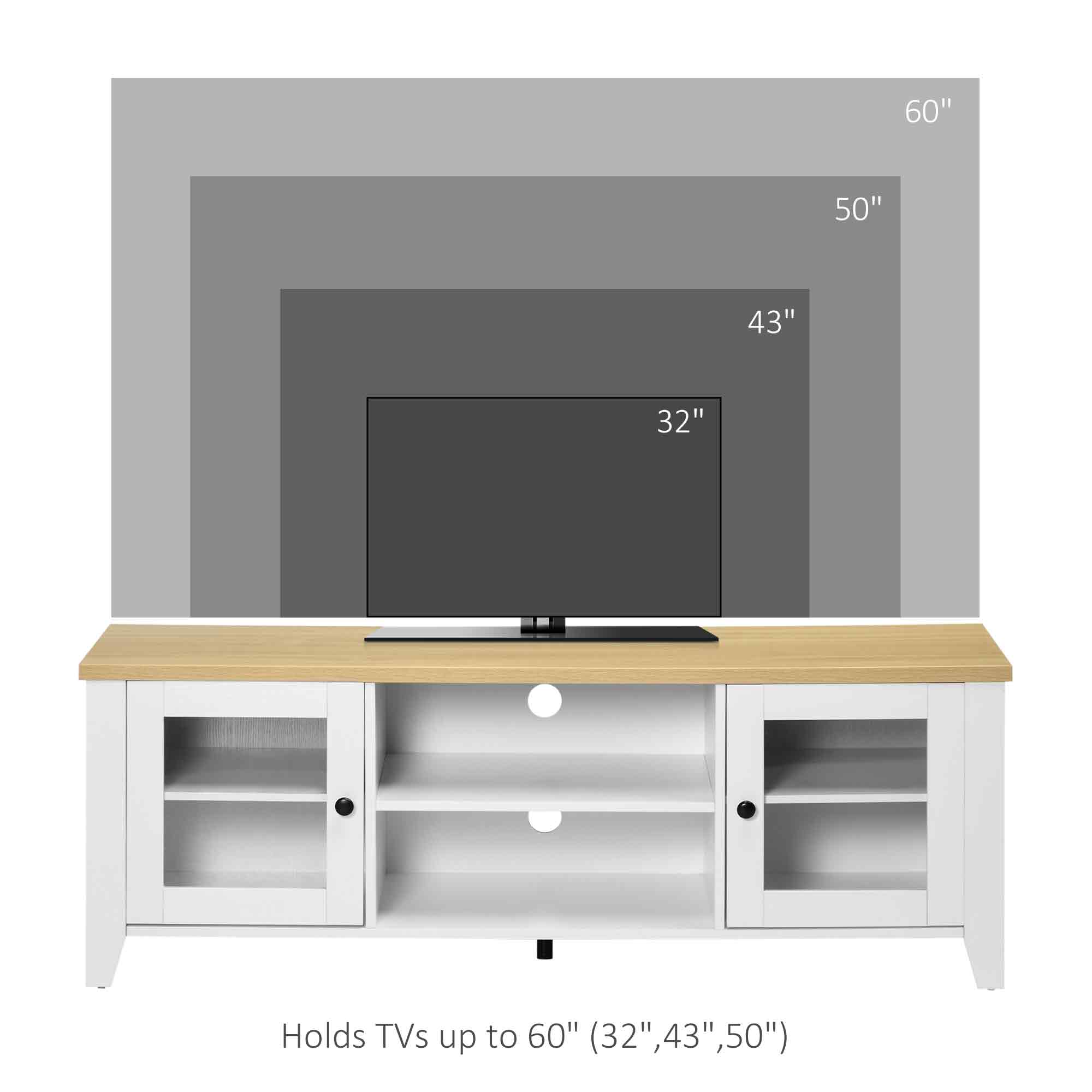 HOMCOM Wooden Entertainment Ensemble: TV Stand for 60" Screens, Console with Storage Doors for Living Room, Bedroom