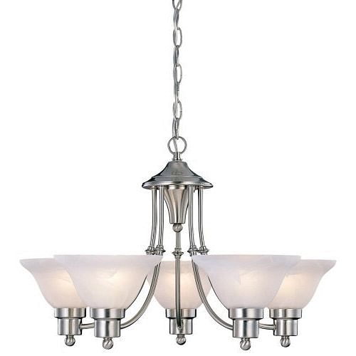 5-Light Brushed Nickel Chandelier with White Frosted Shades - Free Shipping