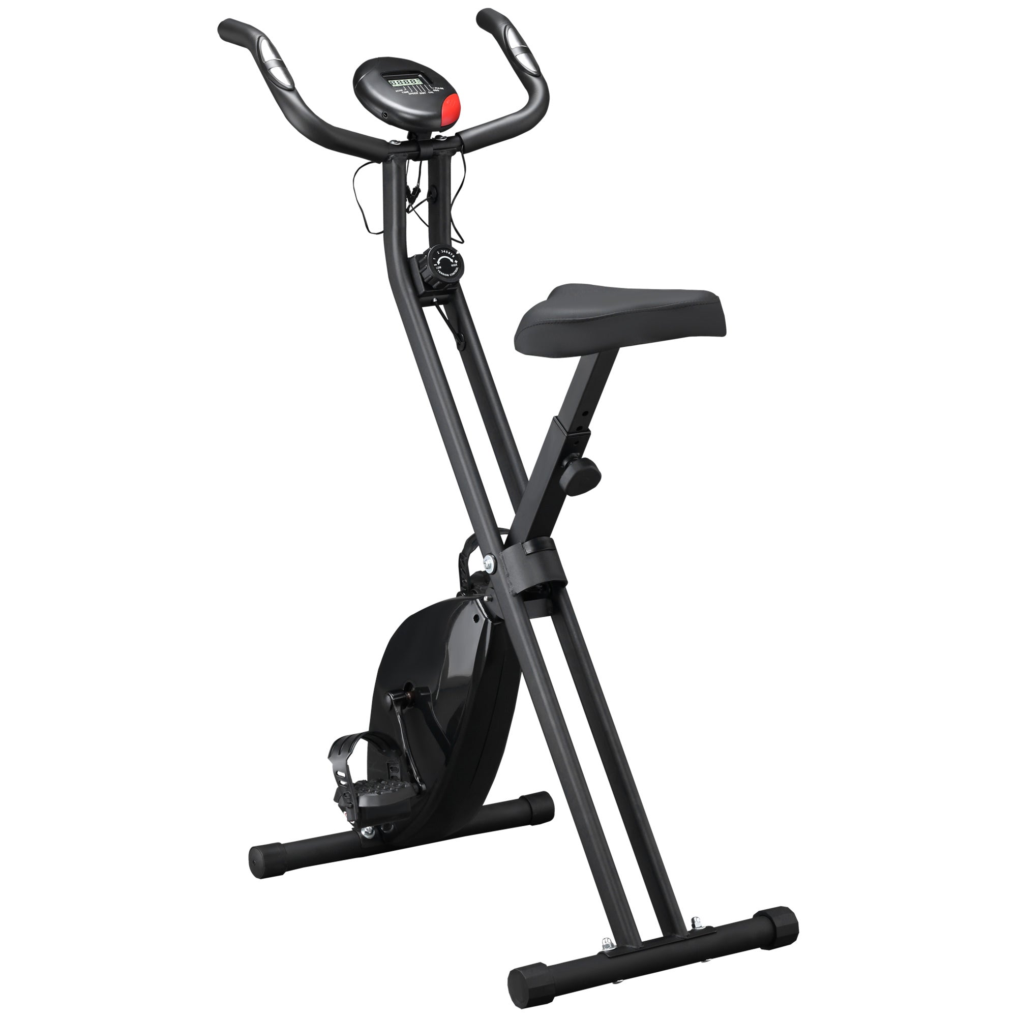 Soozier Folding X Bike Upright Exercise Bike 8-Level Resistance Stationary Fitness Cardio Workout Trainer LCD