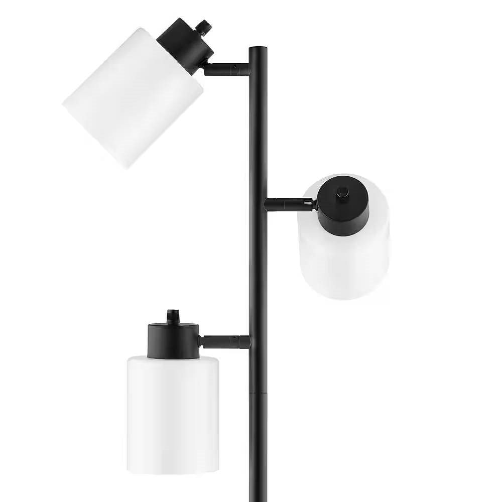 Modern 3-Light Floor Lamp in Black Metal Finish with White Plastic Shades - Free Shipping