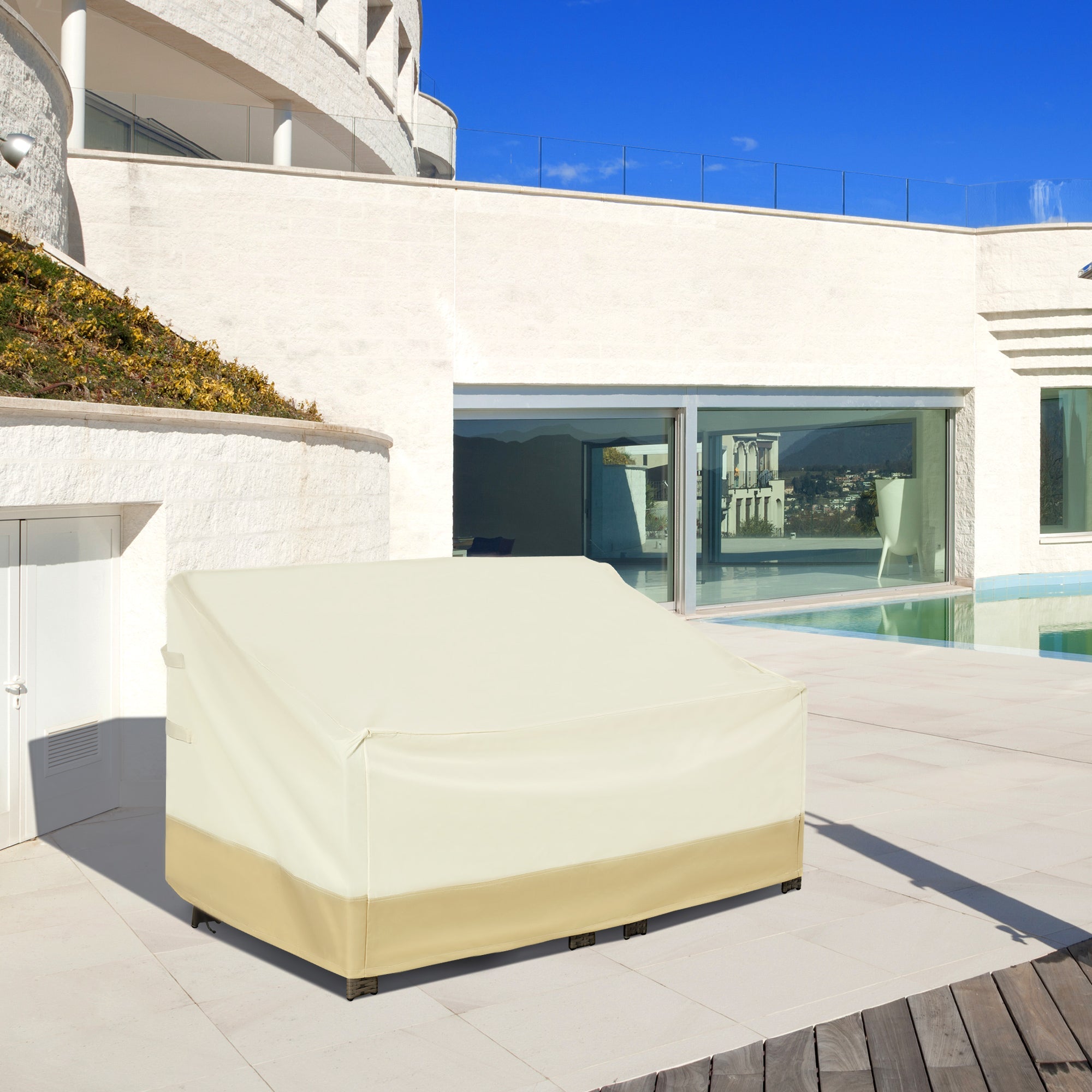 Outsunny Waterproof 3-Seat Sofa Bench Cover Outdoor Rattan Wicker Furniture Rain Dust Protector Beige Coffee Medium - 2-seat Sofa