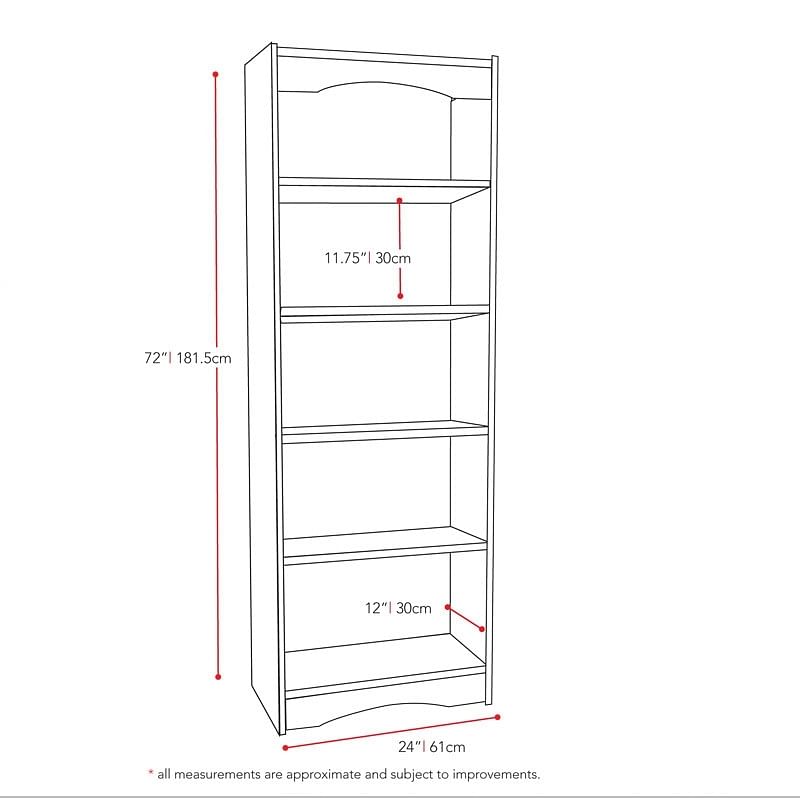 White 72-inch High Bookcase with Soft Arches and 5 Shelves - Free Shipping