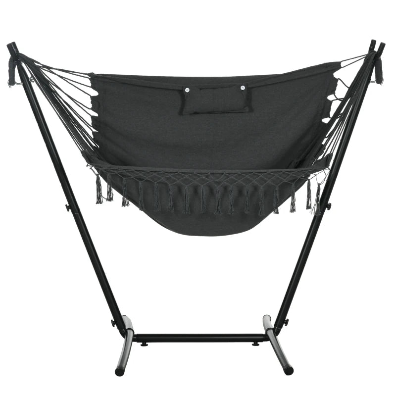 Patio Hammock Chair with Stand, Outdoor Hammock Swing Hanging Lounge Chair with Side Pocket and Headrest, Dark Grey