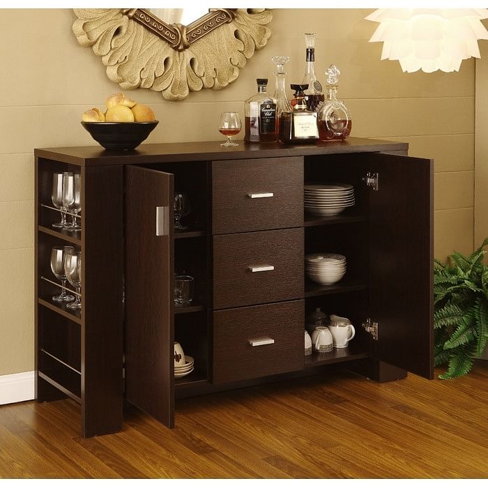 Modern Dining Buffet Sideboard Server in Cappuccino Finish - Free Shipping
