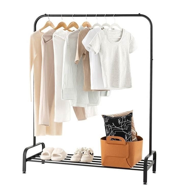 Heavy Duty Metal Garment Rack Clothes Hanging Rod with Bottom Storage Shelf - Free Shipping