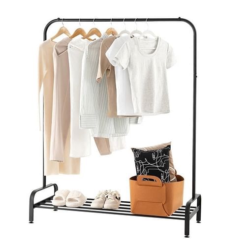 Heavy Duty Metal Garment Rack Clothes Hanging Rod with Bottom Storage Shelf - Free Shipping